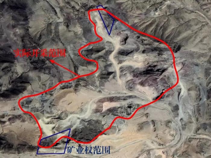 2021年5月的衛(wèi)星遙感影像顯示，白土崗子石料廠礦業(yè)權面積僅16.65畝，越界開采達207畝，超出12.4倍