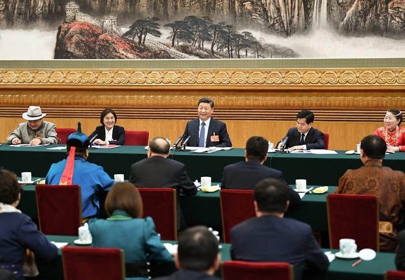 2019年3月5日，習(xí)近平總書記參加十三屆全國(guó)人大二次會(huì)議內(nèi)蒙古代表團(tuán)的審議。