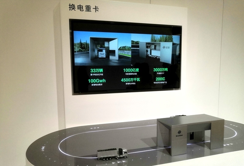 零碳產(chǎn)業(yè)園中換電重卡項(xiàng)目的演示模型。人民網(wǎng)記者 孫博洋攝