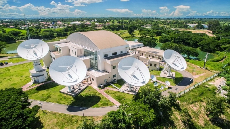 2016年8月1日拍攝的老撾首都萬象的老撾一號(hào)通信衛(wèi)星地面站全景。