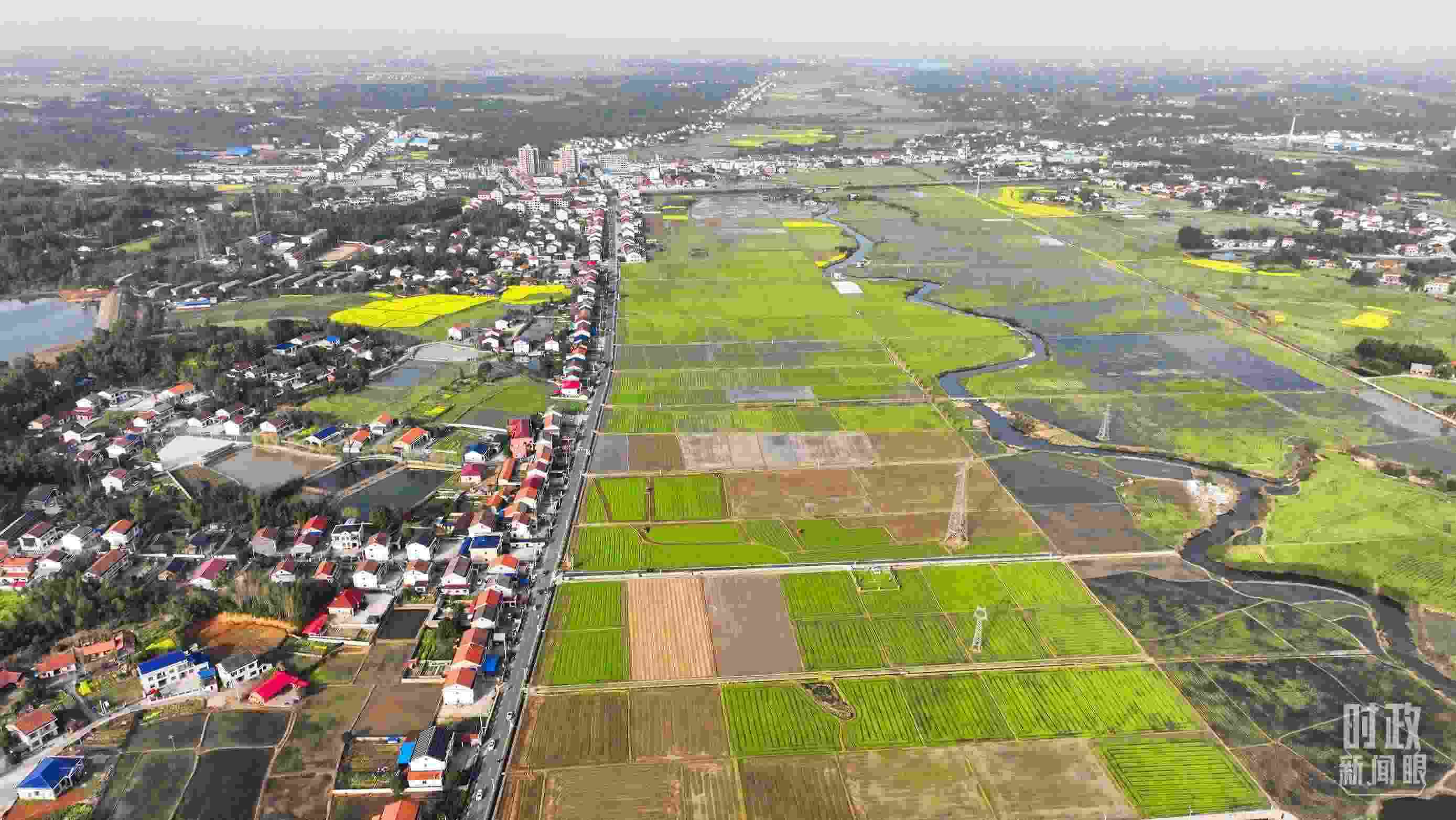 △俯瞰常德市謝家鋪鎮(zhèn)港中坪村。（總臺(tái)國廣記者李晉拍攝）