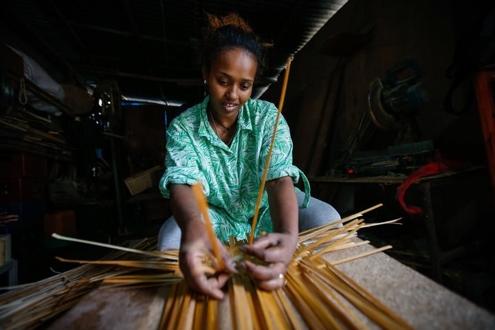 2024年8月10日，菲基爾特·加布雷在埃塞俄比亞首都亞的斯亞貝巴名為“綠色金子”的竹藤工作室里加工竹制產(chǎn)品。新華社發(fā)（邁克爾·特韋爾德 攝）