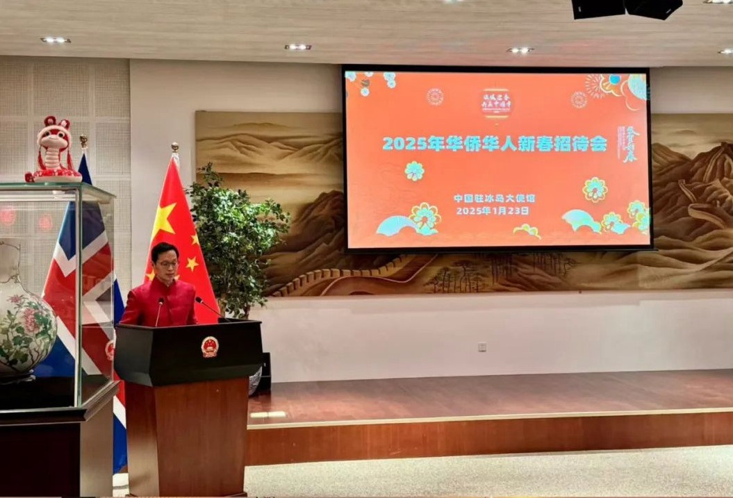 中國駐冰島大使何儒龍致辭。中國駐冰島大使館供圖